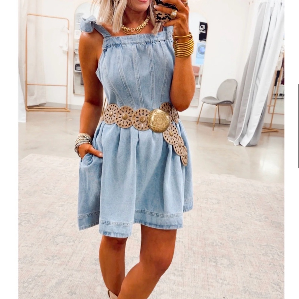 DAVI & DANI Light Blue Denim Tie-Strap Mini Dress